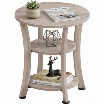 Runder Beistelltisch mit 3 Ebenen, Industrial-Stil, Grau