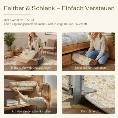 Waschbarer Teppich Beige 160x230cm – Vintage Wohnzimmer Teppich
