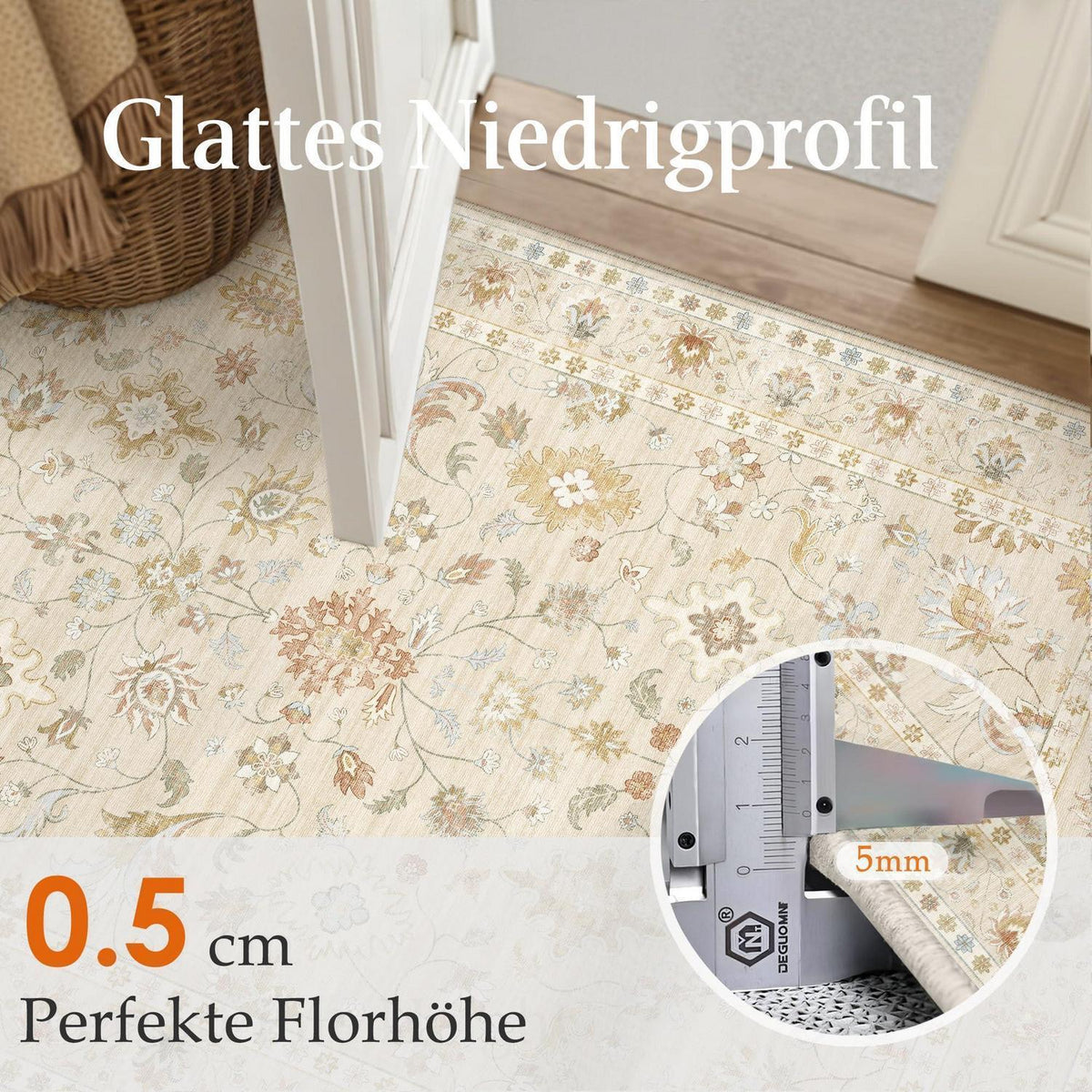 Waschbarer Teppich Wohnzimmer 200x300cm – Hellbeige & Beige Vintage Design