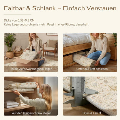 Waschbarer Teppich Wohnzimmer 200x300cm – Hellbeige & Beige Vintage Design