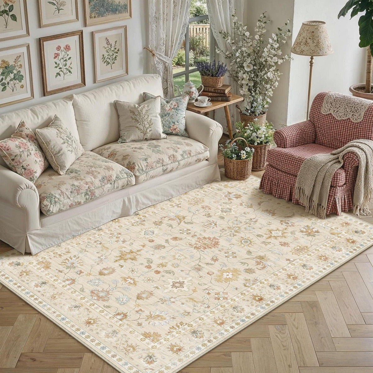 Waschbarer Teppich Wohnzimmer 160x230cm – Hellbeige & Beige Vintage Design