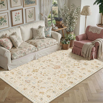 Waschbarer Teppich Wohnzimmer 160x230cm – Hellbeige & Beige Vintage Design