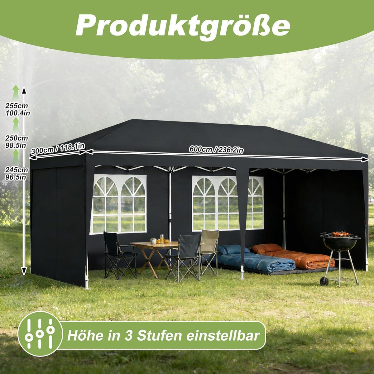 Faltpavillon 3x6m – Wasserdicht, UV-Schutz & 6 Seitenwände