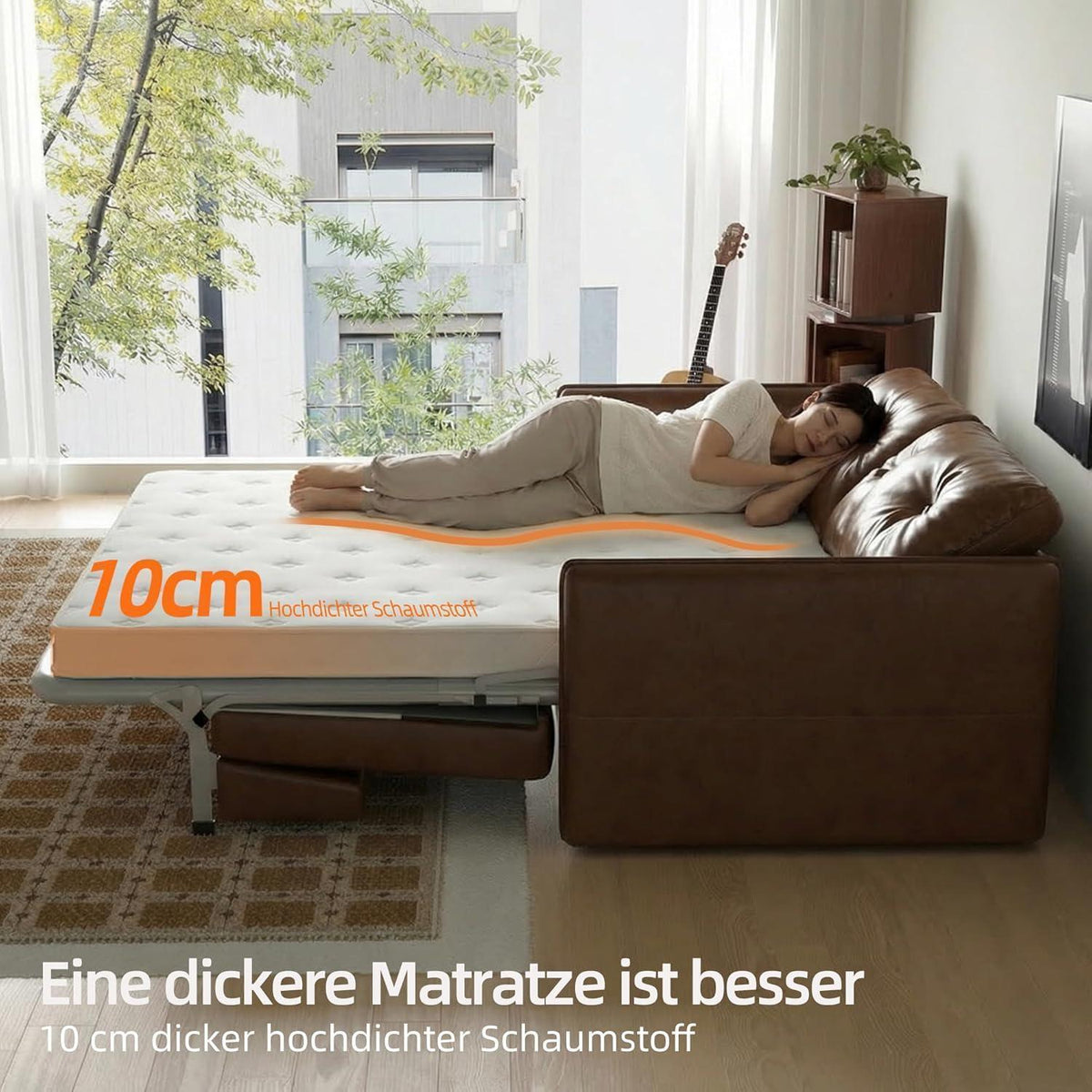 Ausziehbares Schlafsofa 2-Sitzer Braun Lederoptik mit Matratze