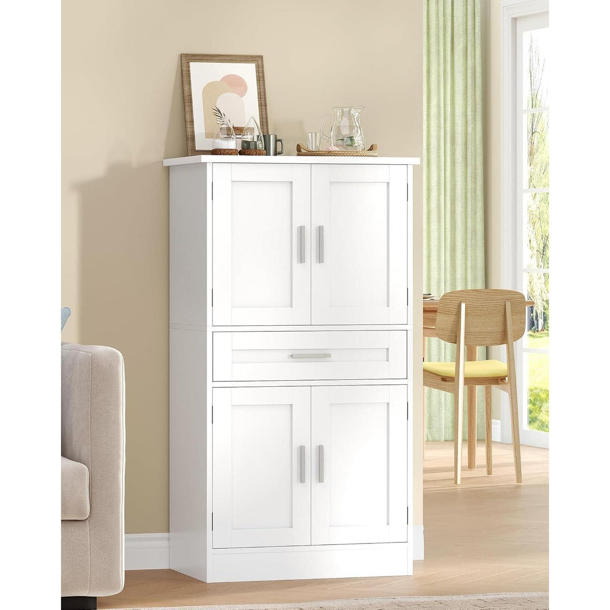 Weißer Buffetschrank mit Regalen & Schublade – Modernes Sideboard