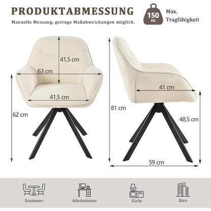 Drehbarer Esszimmerstuhl Set 4er – Cremeweiß, Chenille & Metall