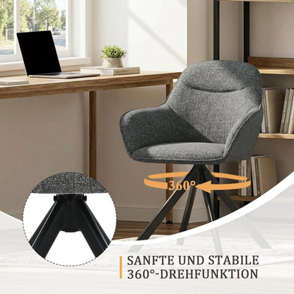 Drehbarer Esszimmerstuhl Set Grau, Chenille Polsterstuhl mit Armlehnen