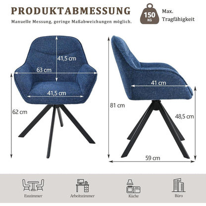 Drehbarer Esszimmerstuhl Set 4er – Dunkelblau, Chenille