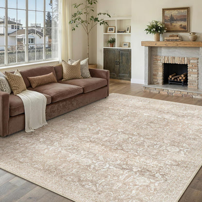 Vintage Teppich Beige 240x300cm Waschbar Rechteckig Wohnzimmer