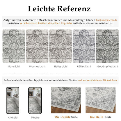 Vintage Teppich Grau 240x300cm Waschbar Rechteckig Wohnzimmer
