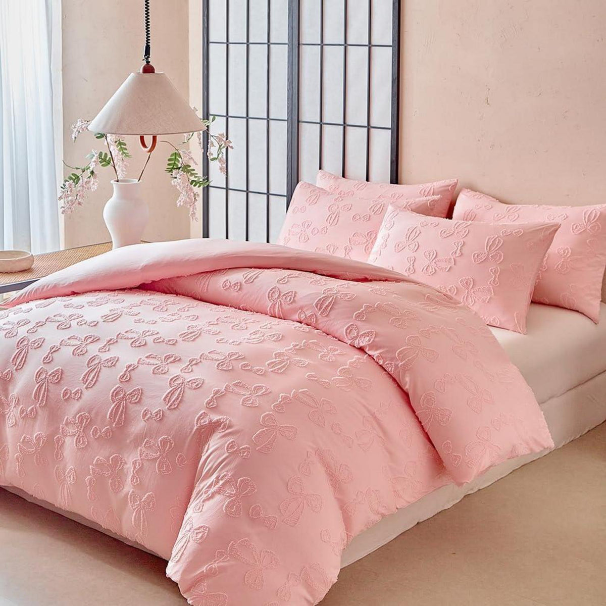 Boho Bettwäsche Set getuftet Rosa 135x200