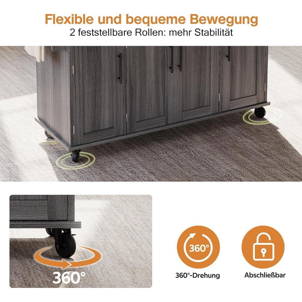 Mobile Kücheninsel mit ausziehbarer Arbeitsplatte (Grau)
