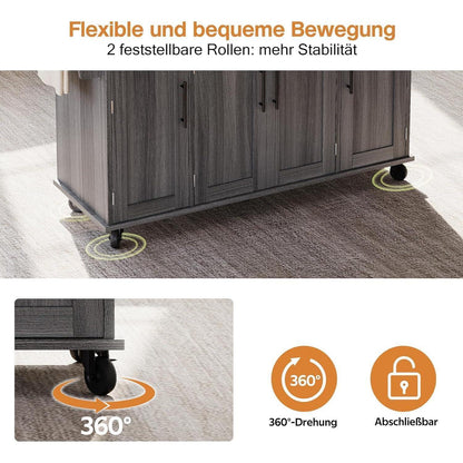 Mobile Kücheninsel mit ausziehbarer Arbeitsplatte (Grau)