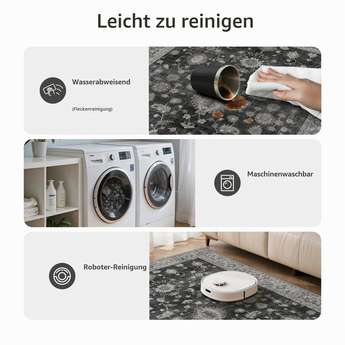 Vintage Teppich Wohnzimmer 200x290 cm Anthrazit Rechteck