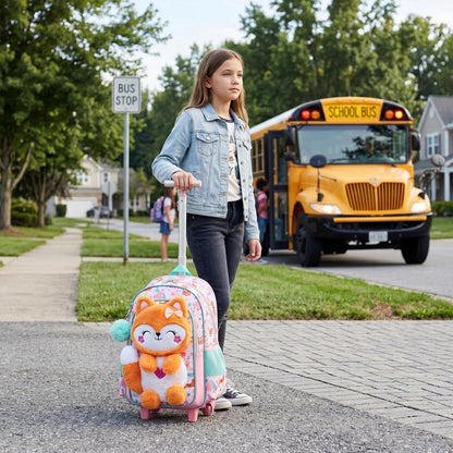 Schultrolley Mädchen Fuchs – Ergonomischer Rucksack mit Rollen & Zubehör