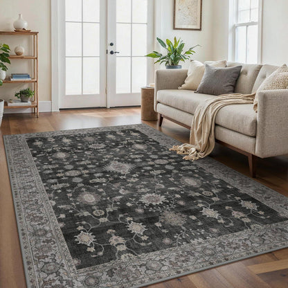 Vintage Teppich Wohnzimmer 160x230 cm Anthrazit Rechteck