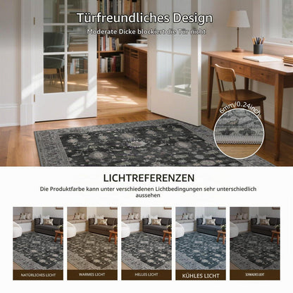 Vintage Teppich Wohnzimmer 160x230 cm Anthrazit Rechteck