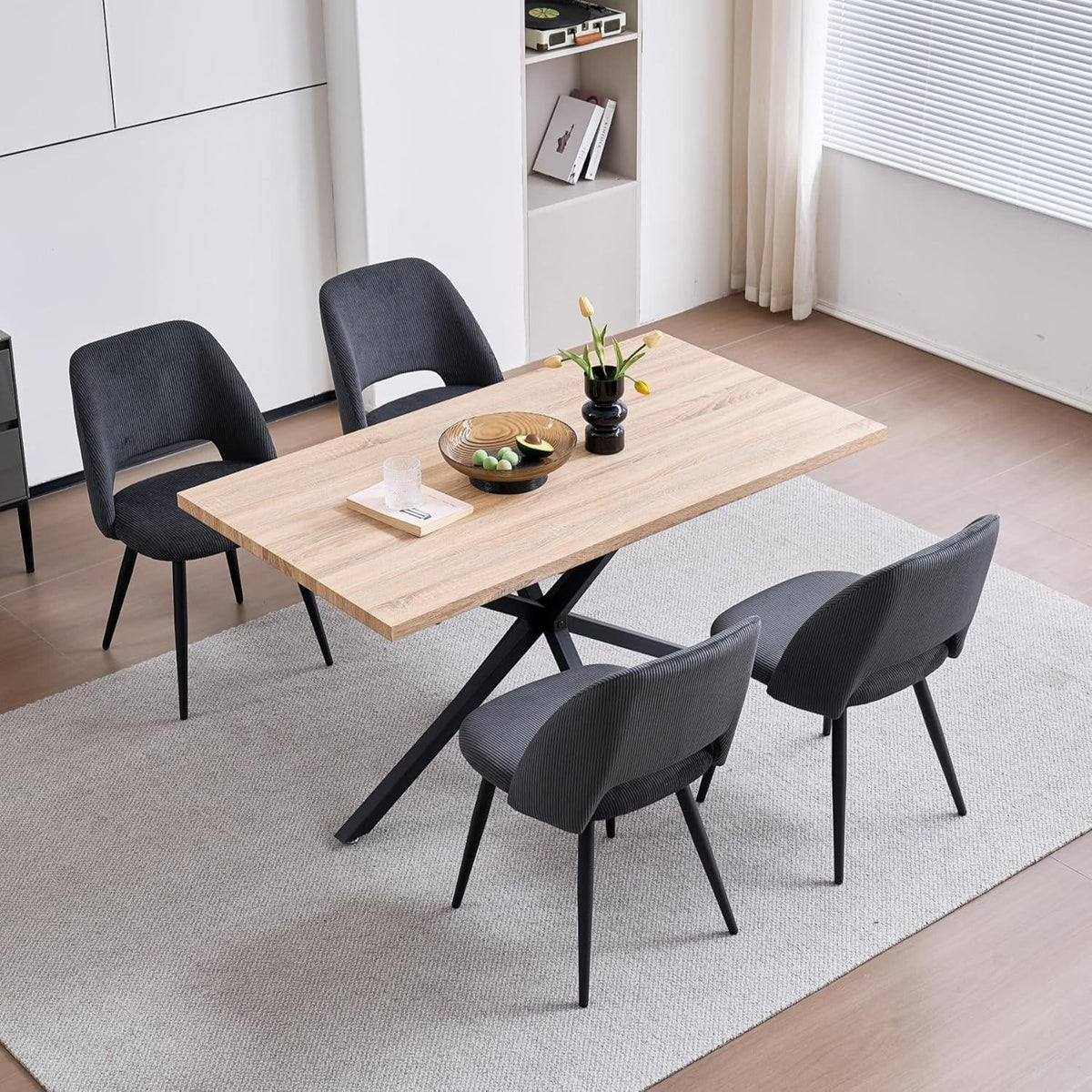 Moderner Esstisch Set mit 4 Cord-Stühlen (140x80cm)