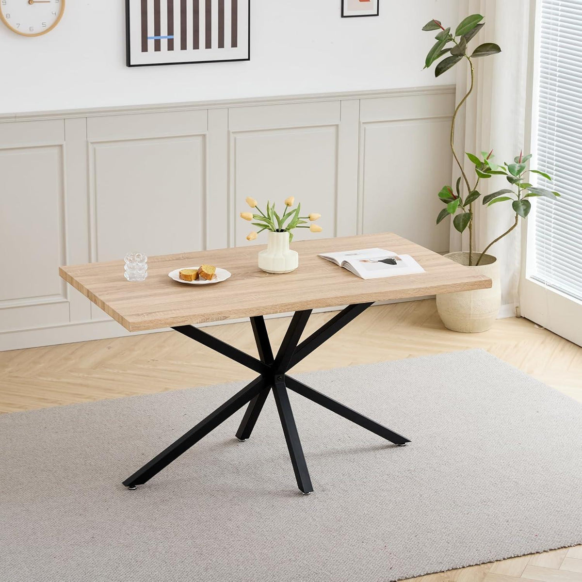 Moderner Esstisch Set mit 4 Cord-Stühlen (Rosa)