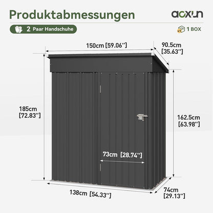 Gerätehaus Metall 150x91x185 cm mit Fundamentrahmen & Schloss
