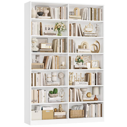 Bücherregal 212cm, 14 Fächer, Weiß – Standregal für Wohnzimmer