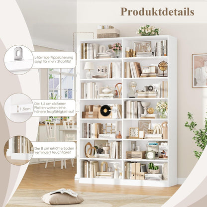 Bücherregal 212cm, 14 Fächer, Weiß – Standregal für Wohnzimmer