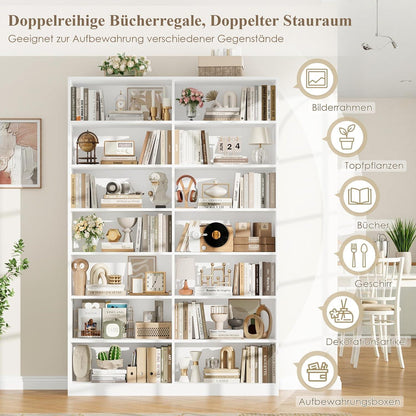 Bücherregal 212cm, 14 Fächer, Weiß – Standregal für Wohnzimmer