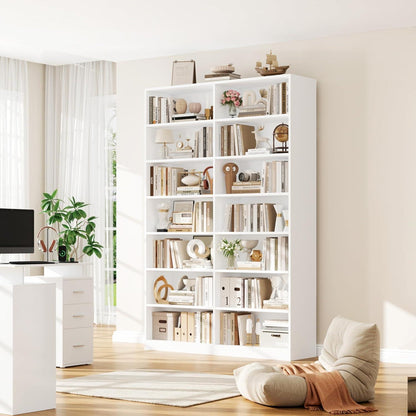 Bücherregal 212cm, 14 Fächer, Weiß – Standregal für Wohnzimmer
