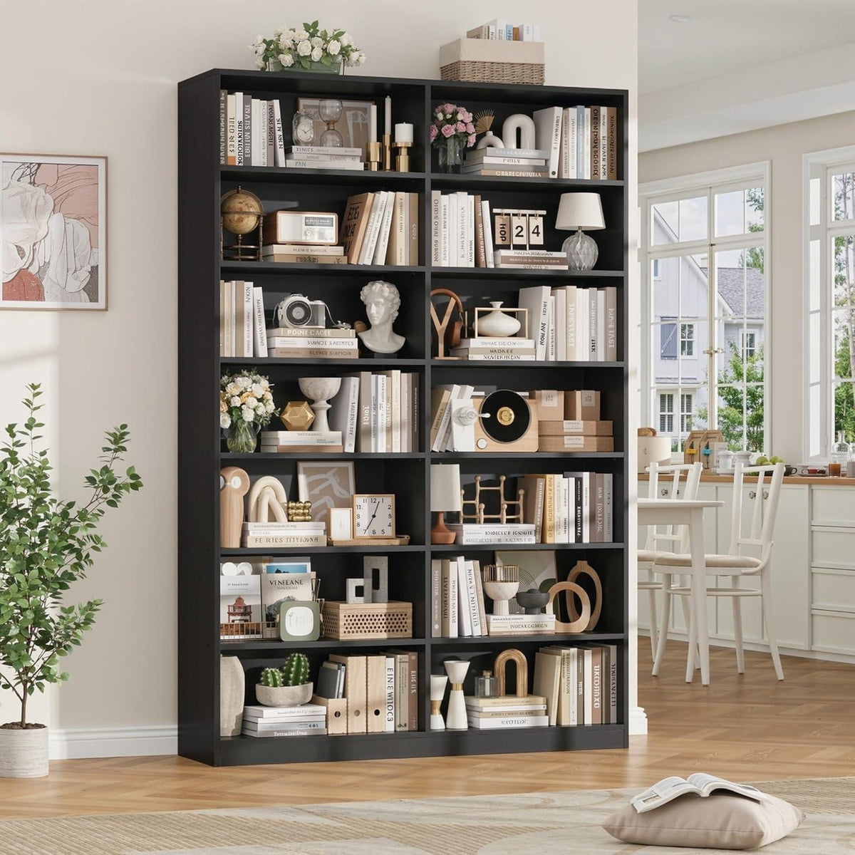 Bücherregal 212cm, 14 Fächer, Schwarz – Standregal & Vitrine