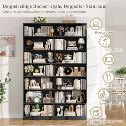 Bücherregal 212cm, 14 Fächer, Schwarz – Standregal & Vitrine