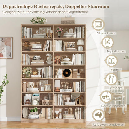 Bücherregal Eiche, 212 cm hoch, 14 Fächer – Standregal & Vitrine