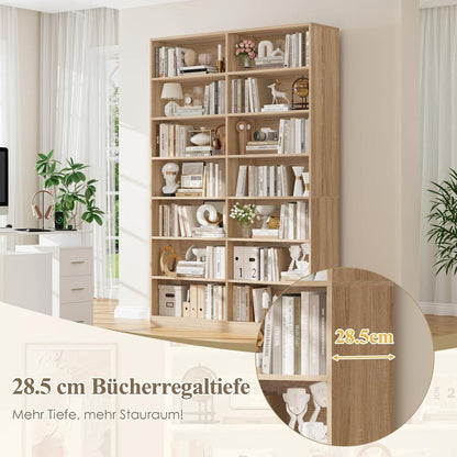 Bücherregal Eiche, 212 cm hoch, 14 Fächer – Standregal & Vitrine