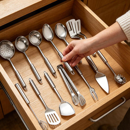 13-teiliges Edelstahl Küchenutensilien Set, Titan Silber Beschichtet
