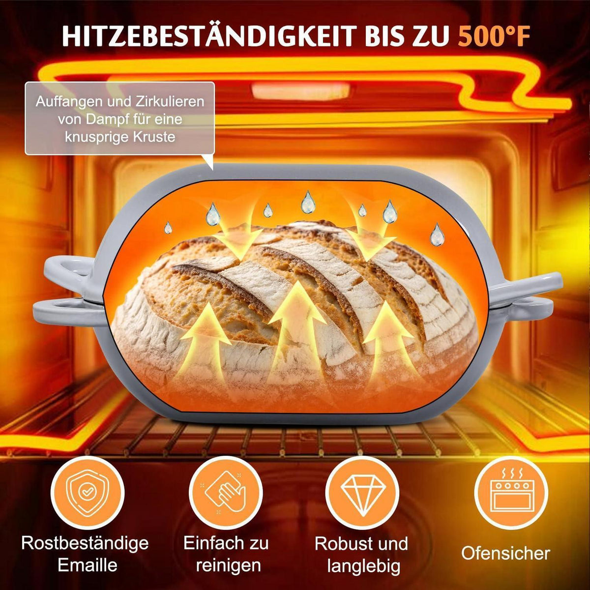 Gusseisen Brotbackform oval mit Deckel, 28 cm, Farbverlauf