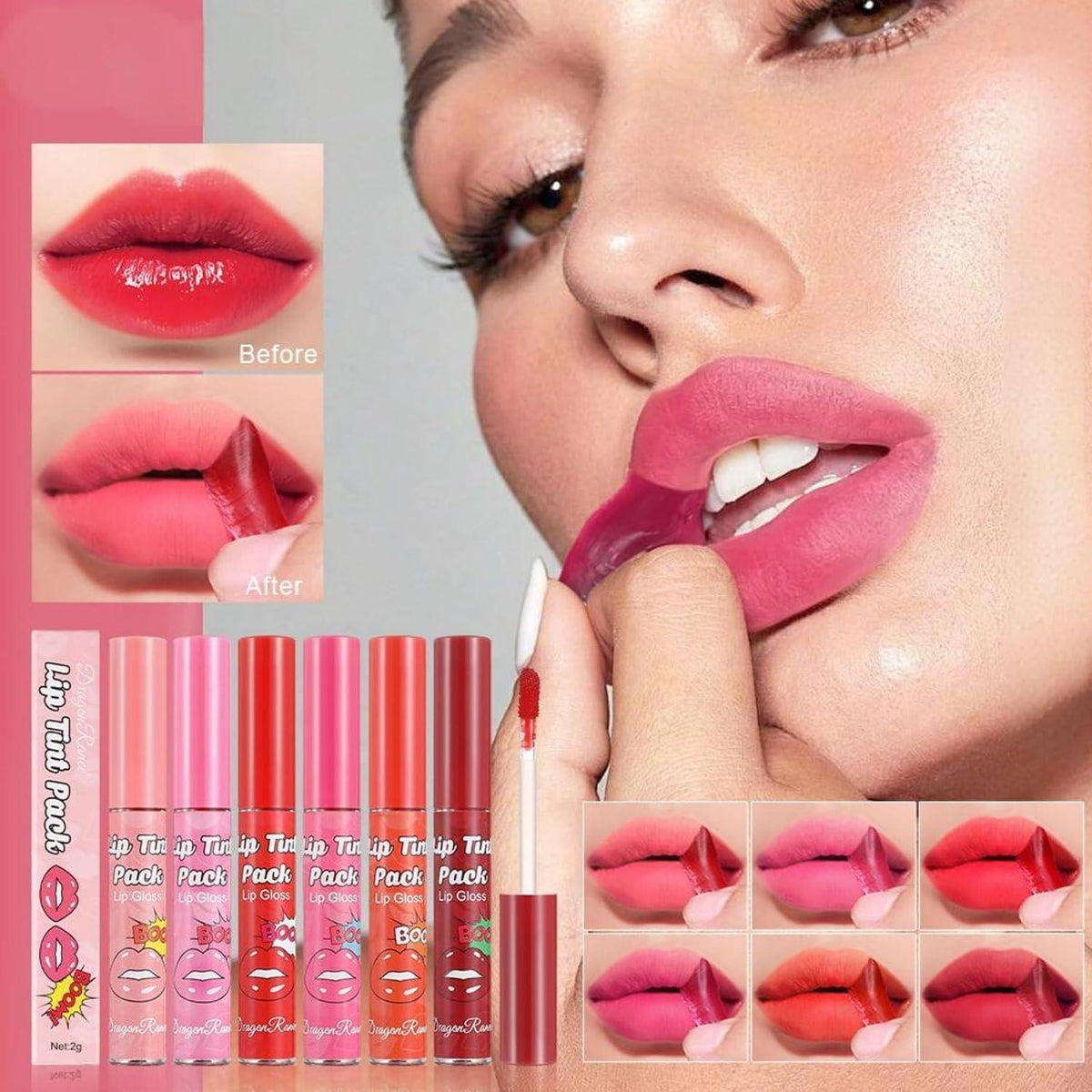 6er Set Peel-Off Lippenstift – Matte Lippenfarben für vollere Lippen