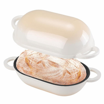 Gusseisen Brotbackform mit Deckel, 28 cm, Weiß