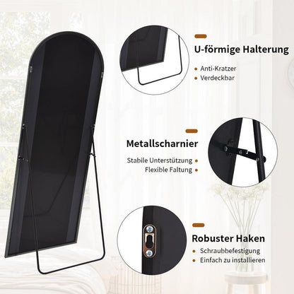 Ganzkörperspiegel Bogenförmig Schwarz – 170x70cm, Stand/Wand