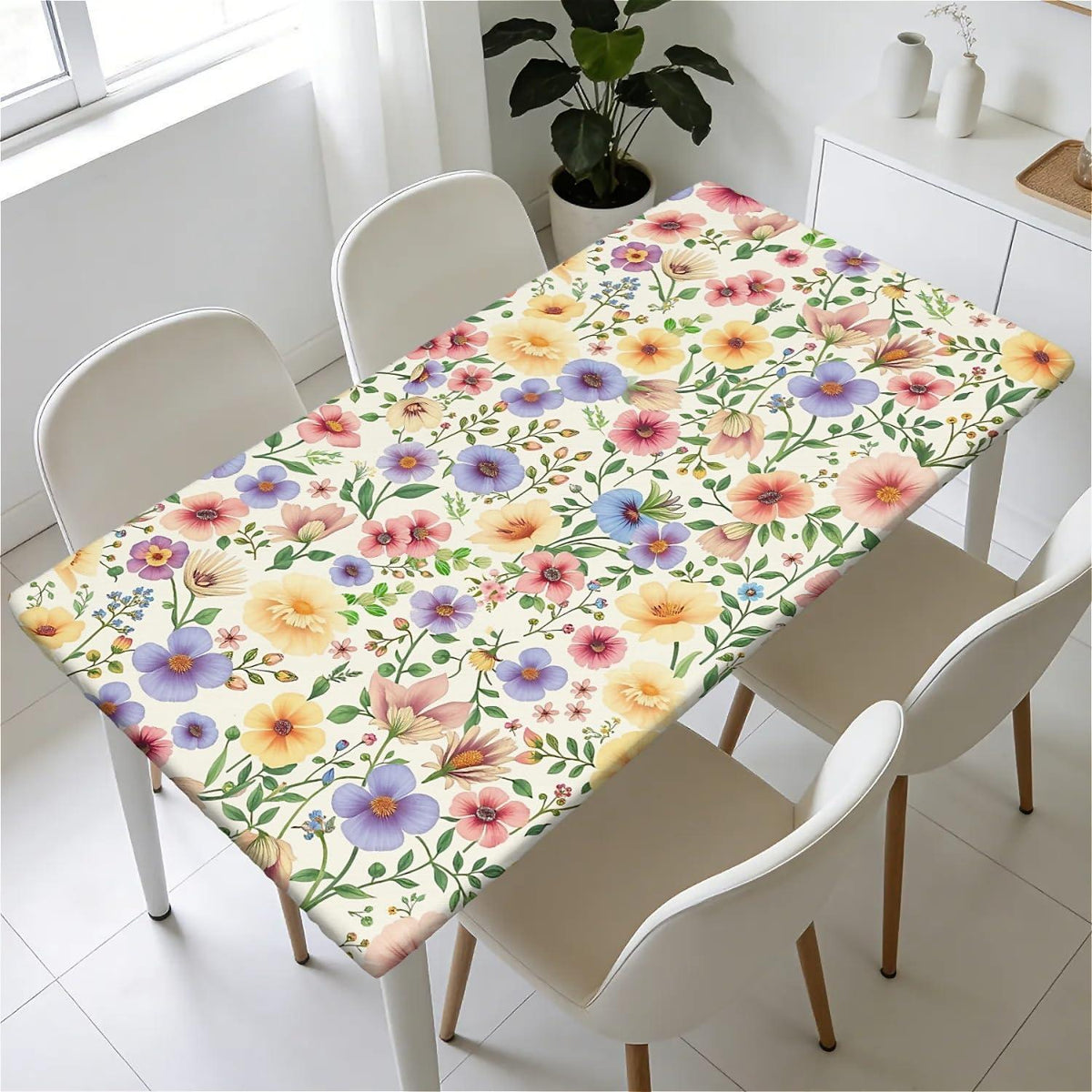Elastische Tischdecke 120x80 cm – Wasserdicht & Wildblumenmuster