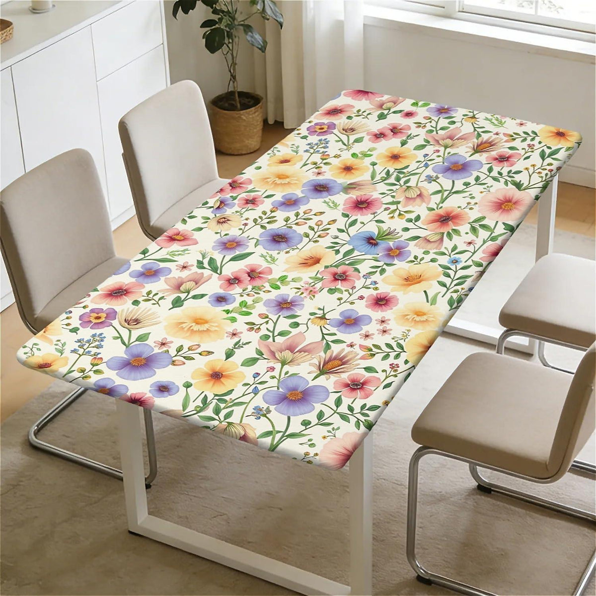 Elastische Tischdecke 120x80 cm – Wasserdicht & Wildblumenmuster