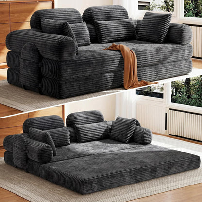 Schlafsofa 200cm Grau – Cord, Bonellfederfrei & Sofort Nutzbar
