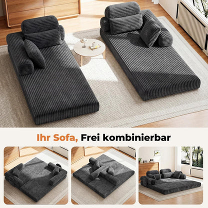 Schlafsofa 200cm Grau – Cord, Bonellfederfrei & Sofort Nutzbar