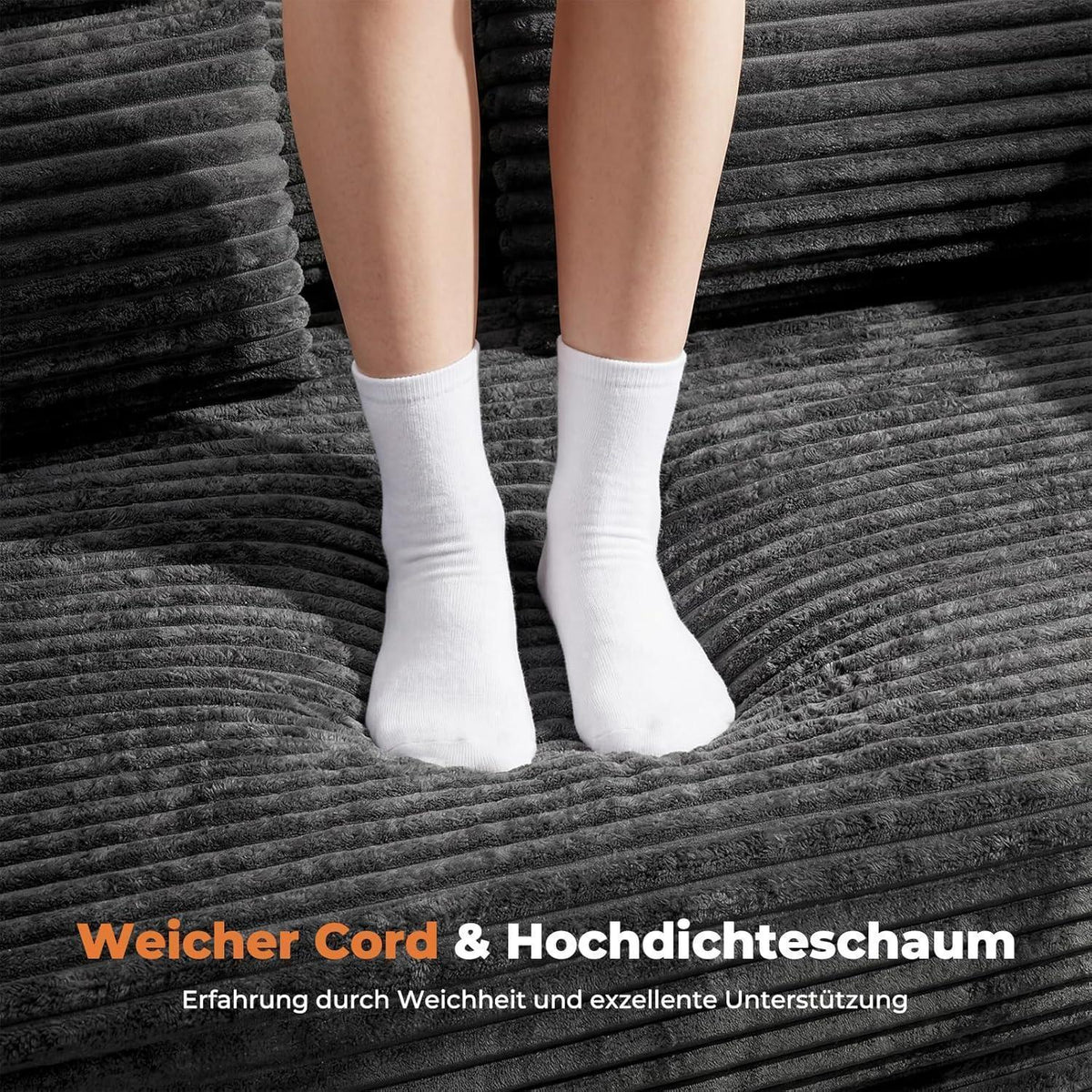 Schlafsofa 200cm Grau – Cord, Bonellfederfrei & Sofort Nutzbar