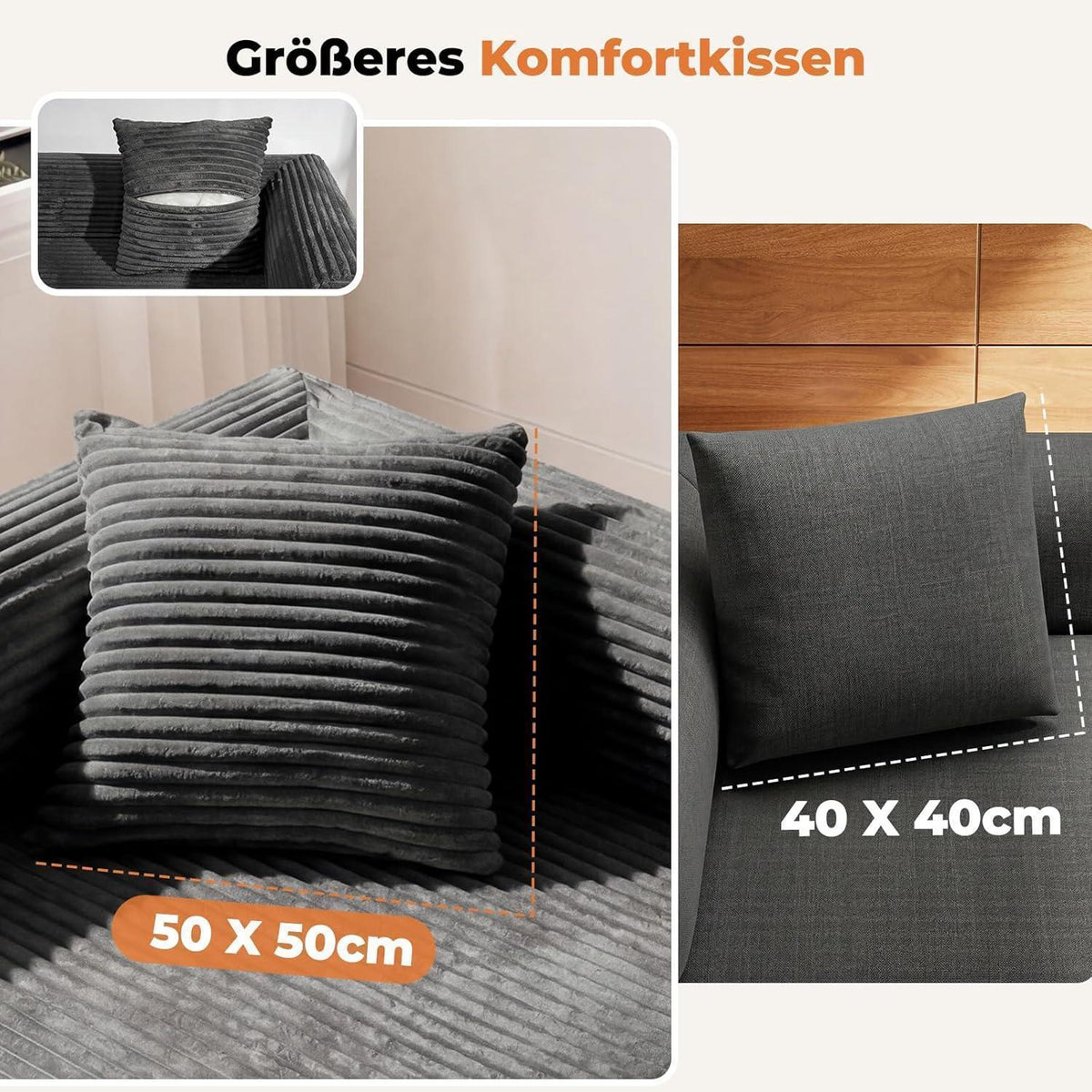 Schlafsofa 200cm Grau – Cord, Bonellfederfrei & Sofort Nutzbar