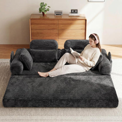 Schlafsofa 200cm Grau – Cord, Bonellfederfrei & Sofort Nutzbar