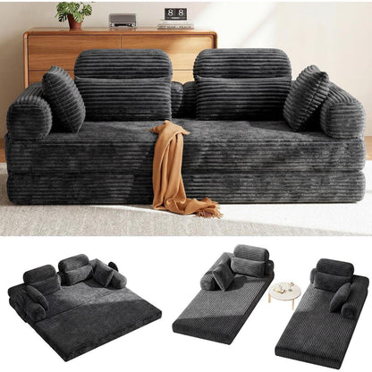 Schlafsofa 200cm Grau – Cord, Bonellfederfrei & Sofort Nutzbar