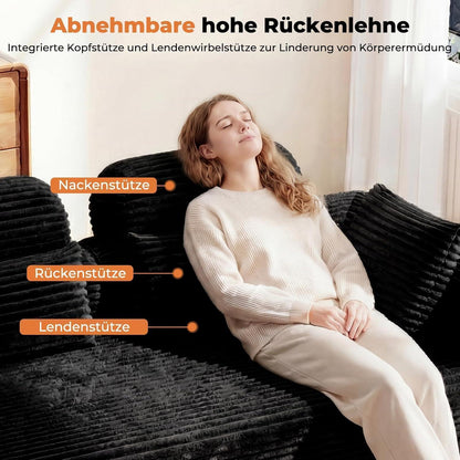 Schlafsofa 200cm mit Cordbezug & Kopfstütze – Schwarz
