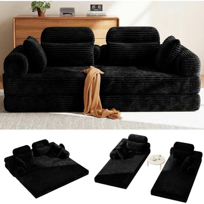 Schlafsofa 200cm mit Cordbezug & Kopfstütze – Schwarz