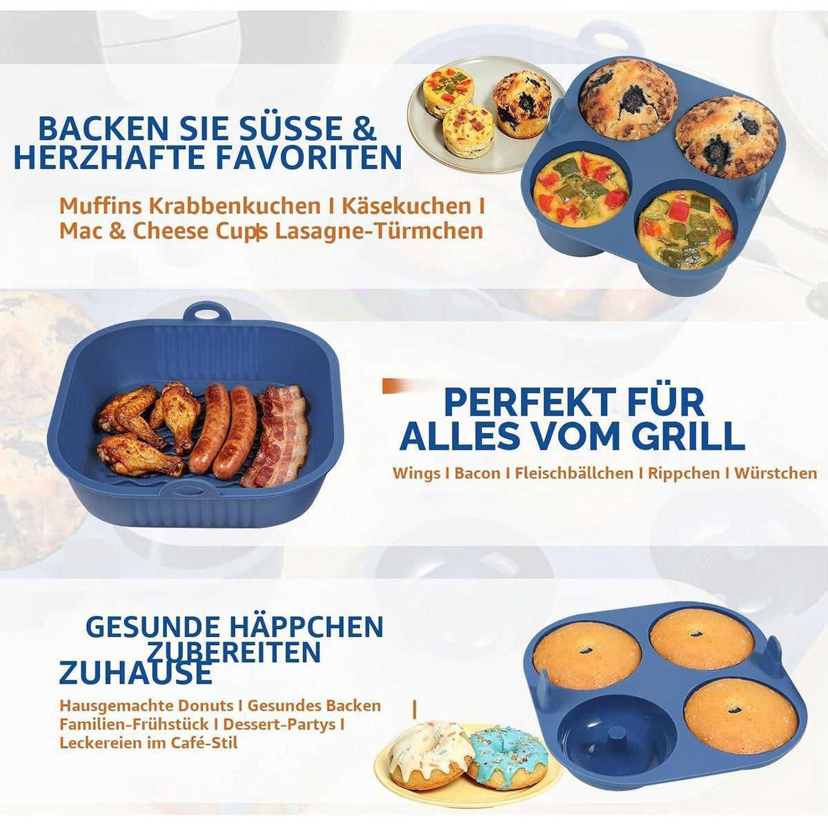 3x Silikon Muffinform & Donut Backform für Airfryer