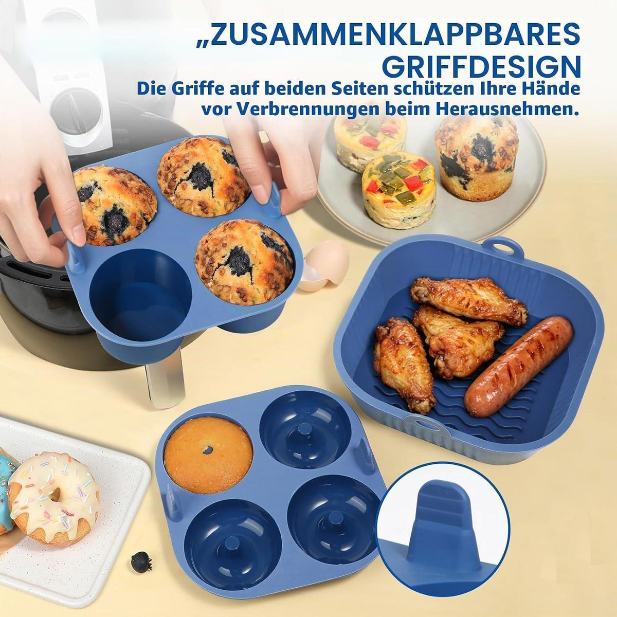 3x Silikon Muffinform & Donut Backform für Airfryer