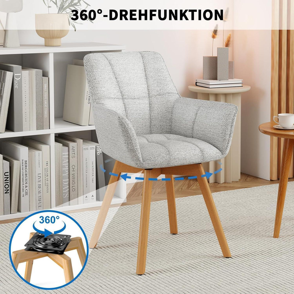 4er Set Drehstühle Samt, Hellgrau – Esszimmer, Wohnzimmer